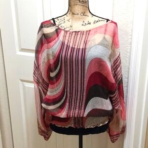 Bebe Chiffon Blouse in Shades of Red. Size M